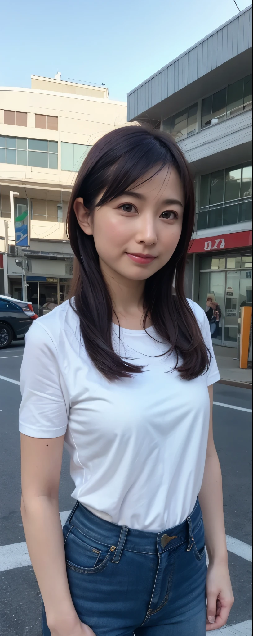(High reality photograph, high resolusion, detailed face, detailed eyes), Japanese lady, 20 years old, various face expression, detailed face, detailed eyes, solo:1, skinny figure, small breasts, emphasizing very thin waist, correct body anatomy, various hair style, Shirt, tight skirt, sitting on the grass in a park, full-body photo, alone in a photo
