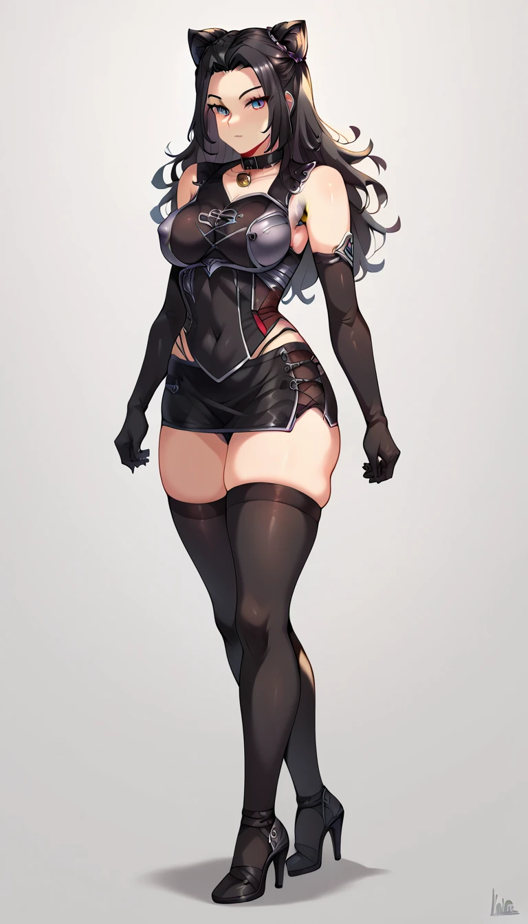dark fantasy anime illustration of a (mature MILF BIMBO albino skin and short white hair), (FULL BODY) perfect face, wearing tight leather stealth armor, stalking, BIG KNOCKERS CLEAVAGE, lustful smirking smile red blush red cheeks, chain leash, kneeling, shackles, leather black collar slave, ((BLACK background)) hands on glass WITH KNOCKERS on glass, glass window fog water drop, 5 fingers each hand, metal handcuffs, black choker collar, thighhighs, long legs, metal ankle, metal sandals, metal shoulders, standing straight symmetrical against glass