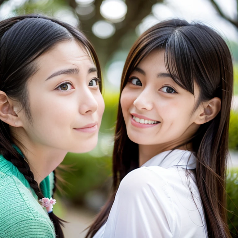 Three smiling girls, Blowing in the wind for a long time [Blue-black:.3] hair,View Audience, (masterpiece:1.3), (8K, Realistic, RAW Photos, Highest quality: 1.4), Japanese, (One Girl), Beautiful Face, (Realistic Face), (black hair, short hair:1.3), beautiful hairstyle, Realistic eyes, Beautiful details, (Realistic Skin), Beautiful Skin, charm, Ultra-high resolution, Ultra-realistic, Very detailed, Mountaineering, Shooting with a smartphone, Nipples