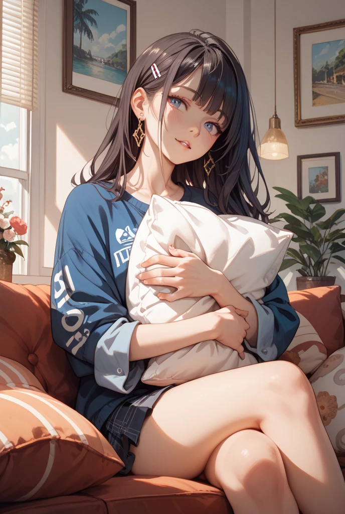 (child),highest quality,Beautiful face in every detail,cute,Dark brown eyes,(背の低いcute女の子,Small young student,Young delicate girl),(masterpiece,Top quality),Black Hair,Sleepy expression,Short sleeve,Denim skirt