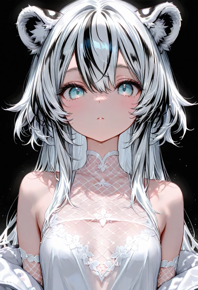 white hair spider girl on black background