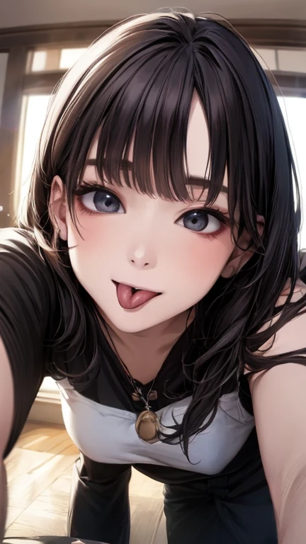 Super close-up of the face、1beautiful girl、Depicted mainly around the mouth、tongue、long tongue、sticking out the tongue、Show the inside of the mouth、Open your mouth and show me your throat、teak、lip stick、