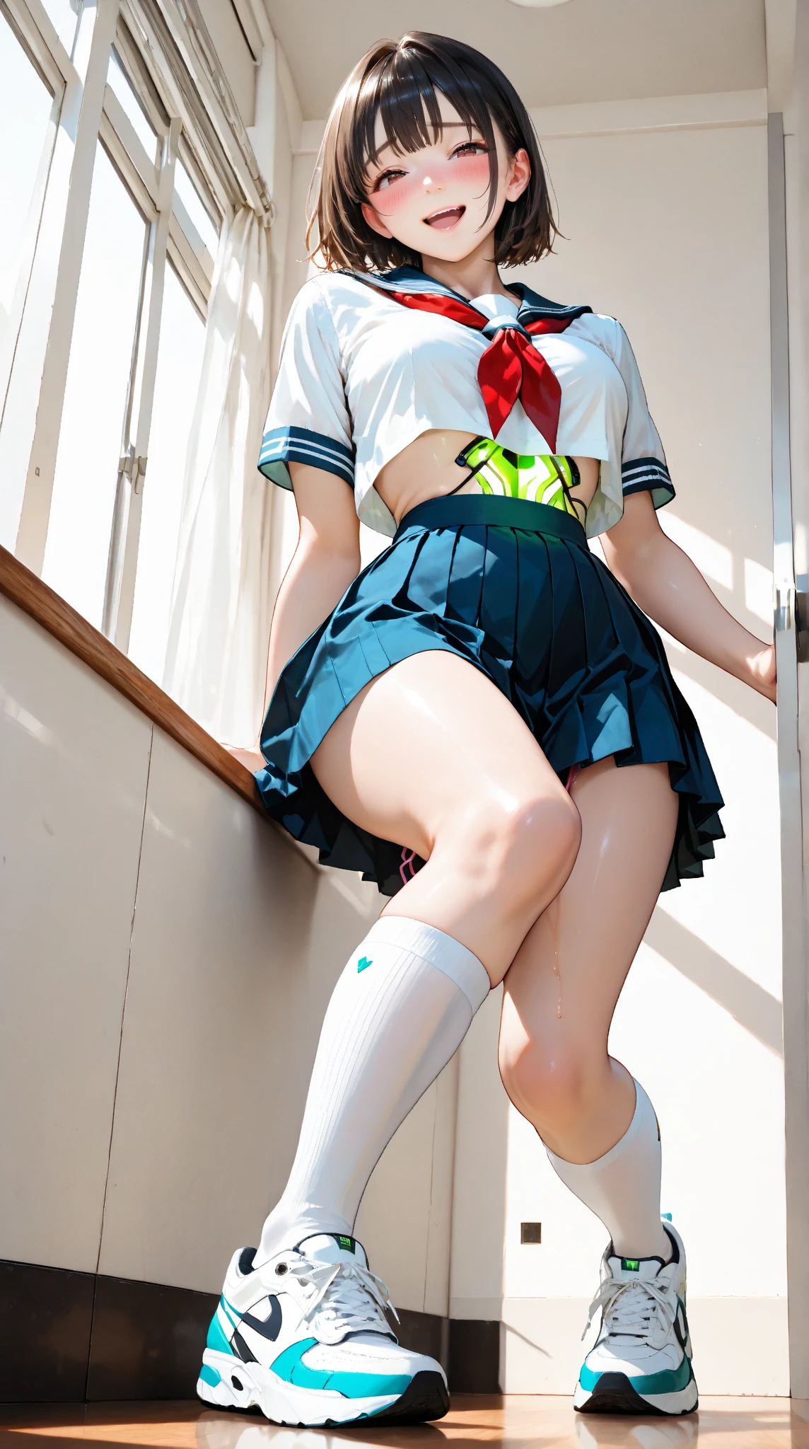 One Girl:1.5,Fair skin,Shyness,high school student、Sexy pose、Highest quality, shape, Very detailed, finely, High resolution, 8k wallpaper, Beautiful and exquisite, Natural Lip, whole body, Navel exposure, front,((bangs))、University Vegetable Garden、(((Colorful micro bikinis))),Brown Hair、(Thighs)、The correct five fingers、Looking into the camera,(Masami Nagasawa:1.5),slim,Small face,smile