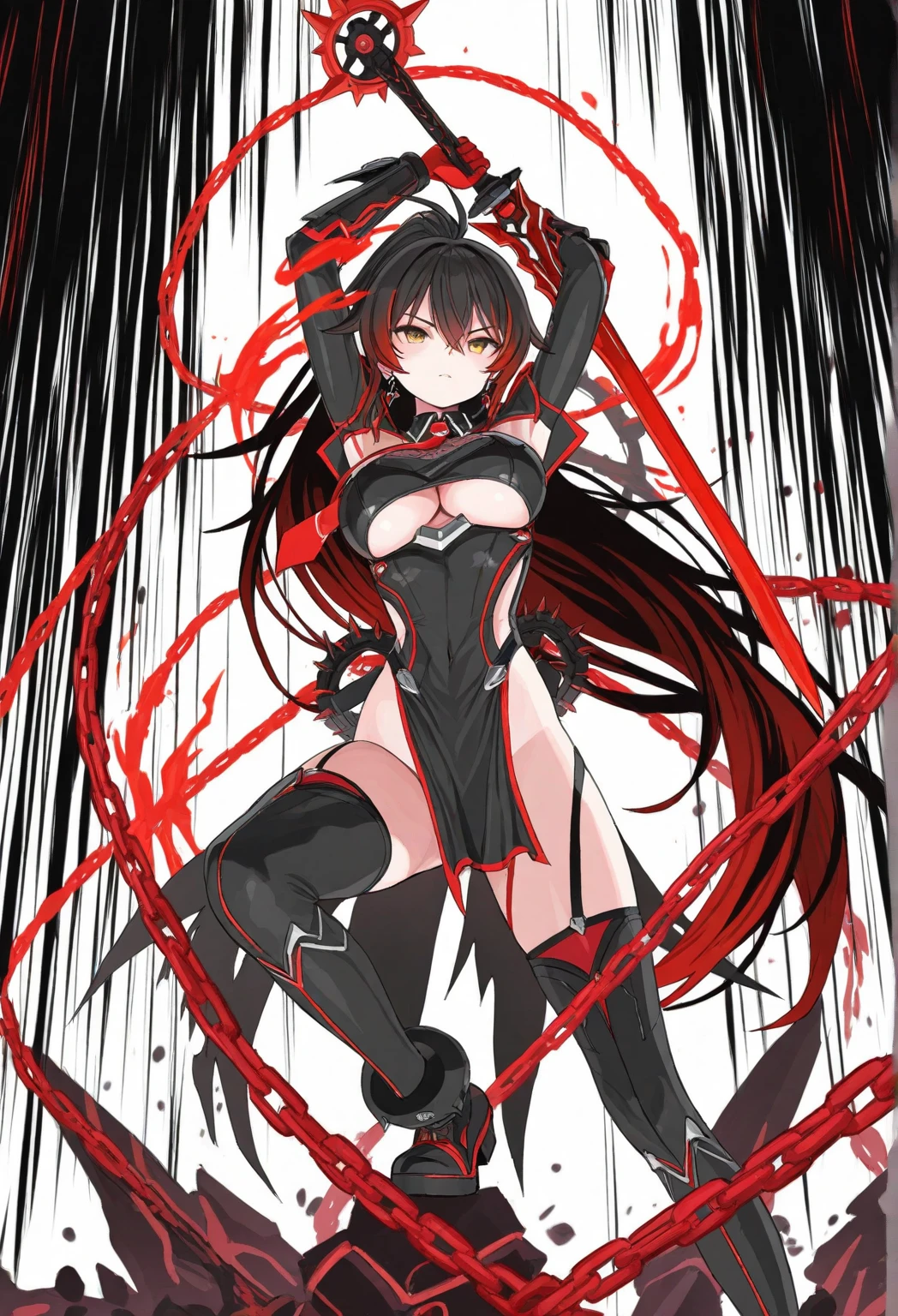 ultra-detailed, Explicit, Beautiful body, Beautiful Nose, Beautiful character design, perfect eyes, perfect face, ultra highres, 4K, beautiful legs, perfect legs, Nice hands, Perfect hand, Masterpiece, Best Quality, Highly detailed, illustration, absurdres, street fighter, doll suit, shadaloo doll, dollsuit, girls, multiple girls, expressionless, blank eyes, looking at viewer, red gloves, emotionless, black latex, corrution, mind control, female combatant, full body, hypnotized, unhappy trance, full body suit, ribbed bodysuit, both arms at side, obey, perfect female body, extremely glossy latex, hypnosis, hypnoLora, empty eyes, Mind control device, poses, submissive_pose, Slave, hat, necktie, stand up straight, standing, standing at attention, hat, necktie, belt, latex, ribbed bodysuit, thighhighs, garter belt, Fighting Stance, extending the right arm from the shoulder into the air with a straightened hand, nazi saluting, military, military saluting, salute, thigh boots, Pure White Devil, Succubus Prison, pale skin, horn, red eyes, black hair, long hair, wing