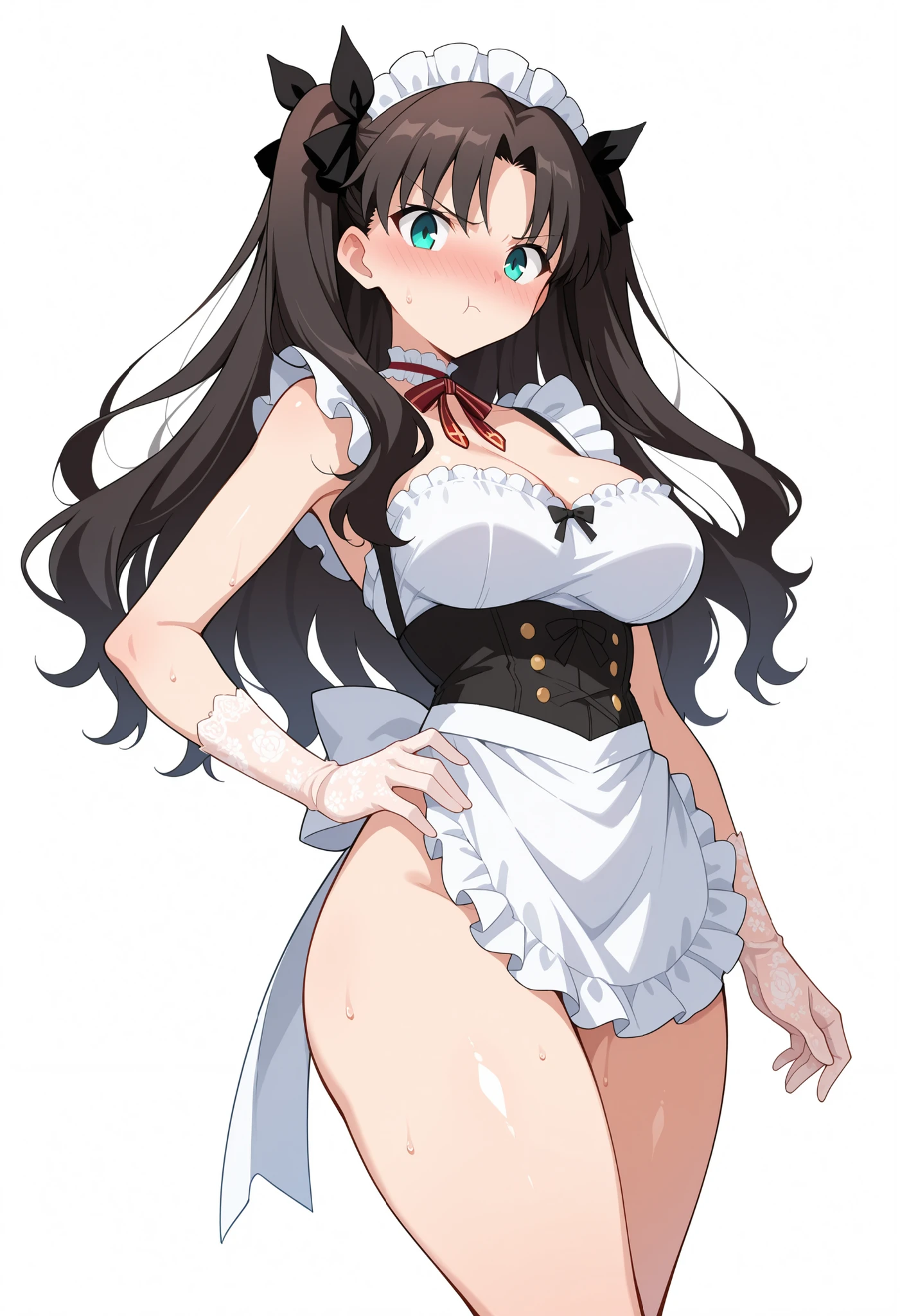 (beautiful detailed eyes:1.5, beautiful detailed face:1.2, beautiful detailed hair), Murrue Ramius, 1 woman, mature, milf, red eyes, blush, (nsfw, sexy, Curvy), (brown hair, long hair, bangs), (sagging huge breasts), (negligee:1.5), (upper body:1.5), standing, (Perfect detailed Anatomy, beautiful detailed hair, perfect female body:1.2, shiny skin), (thick outline, Beautiful outlines, black outlines), simple background:1.5