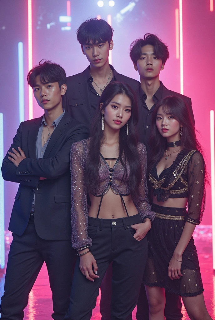 Namjoon and jin are couple from bts korean boy band Namjoon jin ceo looking very hot with black suit and jin his girlfriend wearing a pink boycon dress with long hair dark lipstick and very pretty