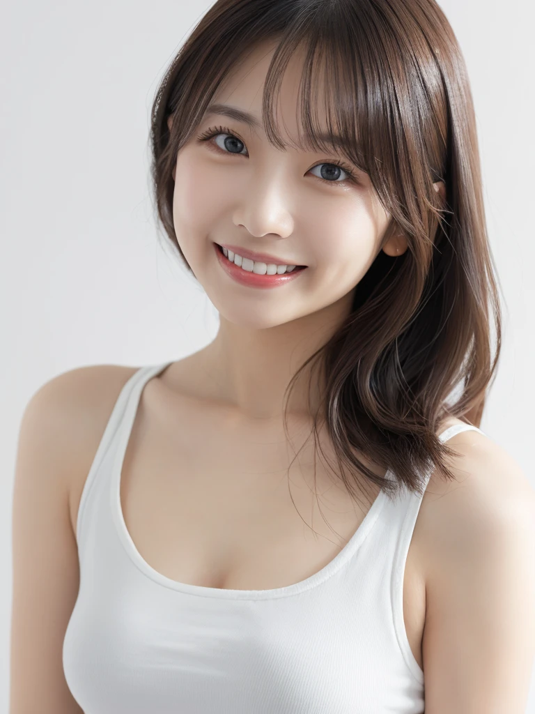 The best quality at its best, masterpiece, Ultra-high resolution, (Photorealistic:1.2), RAW Photos, One girl, bikini, Smile, Japanese Model, Big eyes, Silver background, Popular college students, Growing up in a poor family, Rebellious Spirit, Tough personality, Former Yankee, Beautiful face, Standing, Standing全身写真