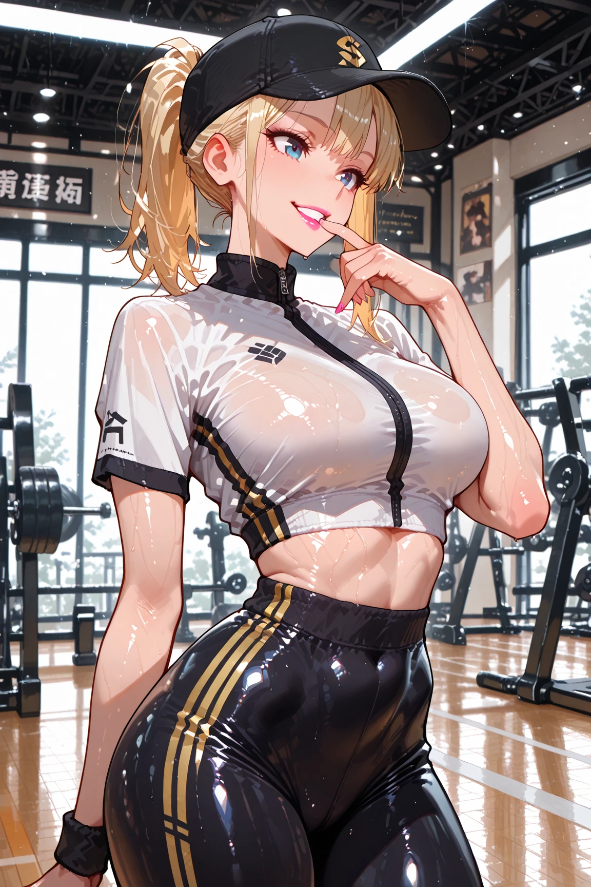 Absurd, Super detailedな,(In 8K:1.3),Masseter muscle area,(masterpiece:1.2)、(Highest quality)、4K、Super detailed、(Movement Structure:1.4)、(Shining Lights、Atmosphere lighting), High resolution, Best Quality、(One girl:1.4),Super detailedな,Bright colors、Treebreak Production Art、(Warm color light source:1.2),High-level image quality、Fine image quality、Intricate details,Volumetric Lighting,Realism BREAK、Profile、 Idol face、15 years old、Very beautiful face and eyes, Beautiful images、natural make up、 big eyes, (Big Tits:1.4)、(glossy skin :1.5)、(Baby Face:1.5)、(Sweat:1.4)、(muscular body type)、 dynamic pose、 (sports gym:1.2) 、(fitness center)、 (blonde hair,twintails,wet hair :1.4)、 (sports bra:1.2)、(Breast bag)、(leggings:1.2)、 (aroused)