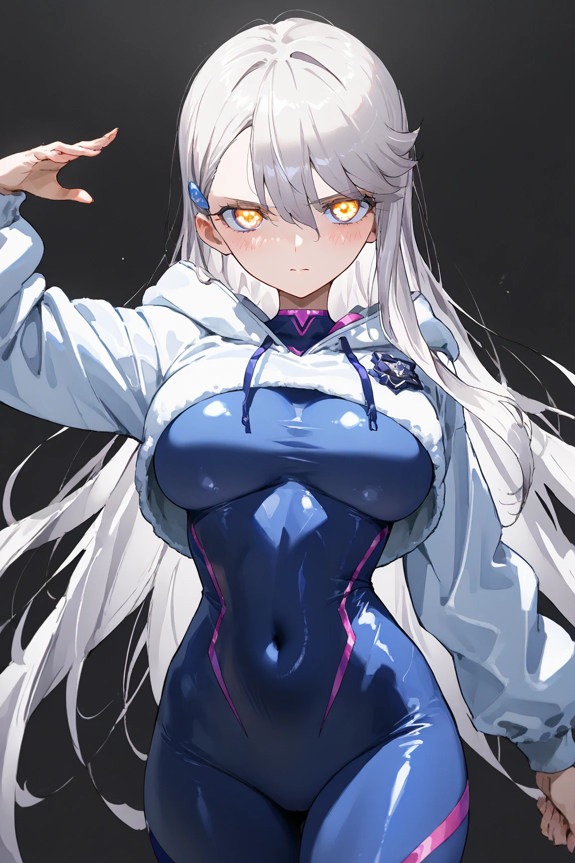 top-quality、extremely delicate and beautiful、Soio、Soio、Idol、14 year old girl、japanes、Lori、Chiquita、A dark-haired、((White and light blue leotard))、、Stand in the ring of professional wrestling、knee high socks,Fighting,Professional wrestling matches