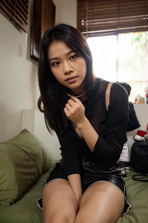 Rae lil black pornstar looking schoolgirl, long black hair holding up, japanese schoolgirl uniform, topless, pussy showing,  navy blue uniform sailor mini skirt, short skirt,,  seethrough black thighhigh stockings,  pussy fucked, sex creampie cowgirl position on couch fucked by big cock guy, beautiful japanese eyes orgasm face, pov from selfie pic