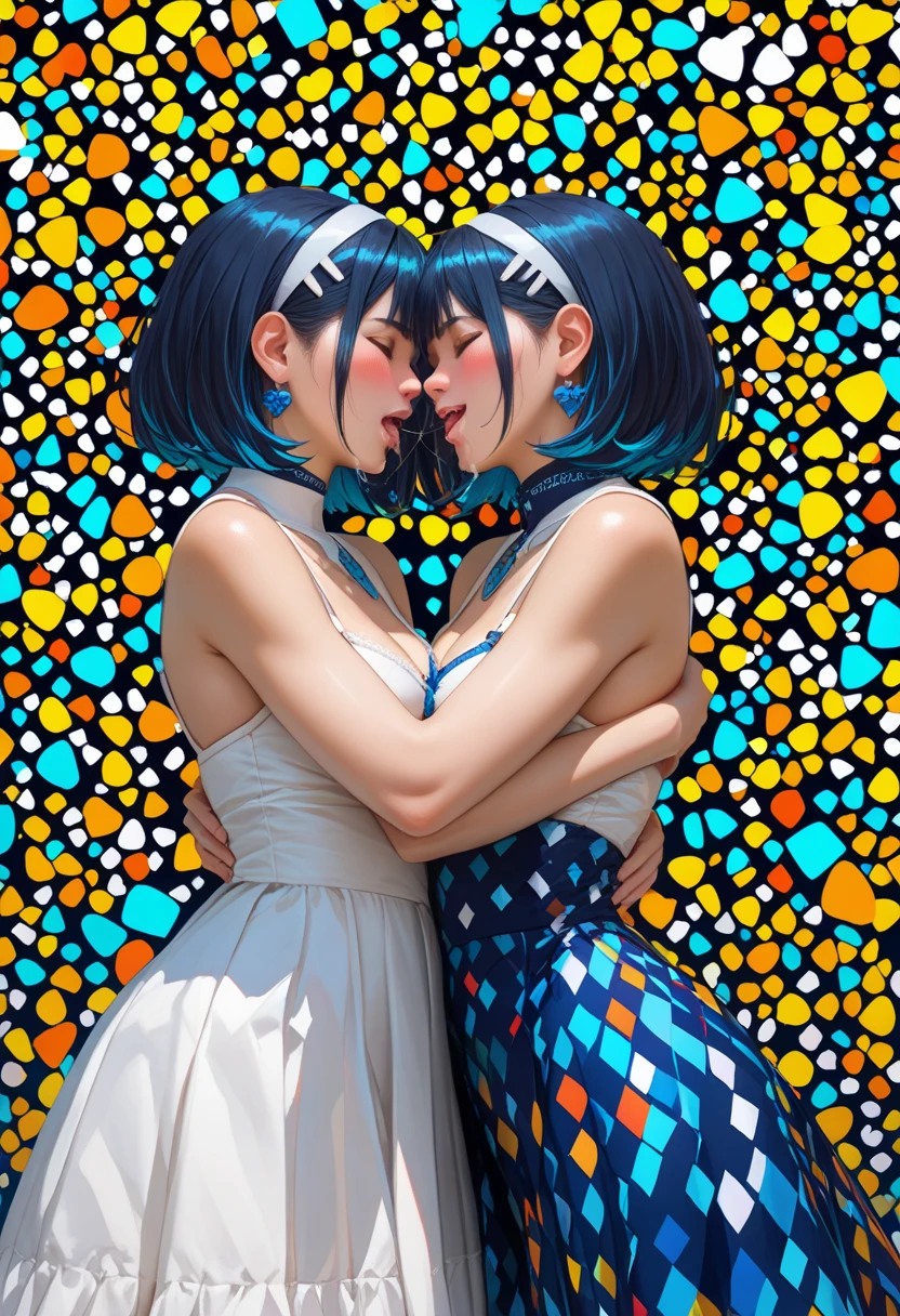 chiaroscuro technique on sensual illustration of an gymer , retro and vintage ,silky flower around body, matte painting, by Hannah Dale, by Harumi Hironaka, extremely soft colors, Blue and white porcelain,Ceramic material,femele,Embossed petals,artwork of a,Long hair, circle eyes, shadowing, anaglyph, stereograms, angle of view, Atmospheric perspective, 8K, Super detail, ccurate, Best quality