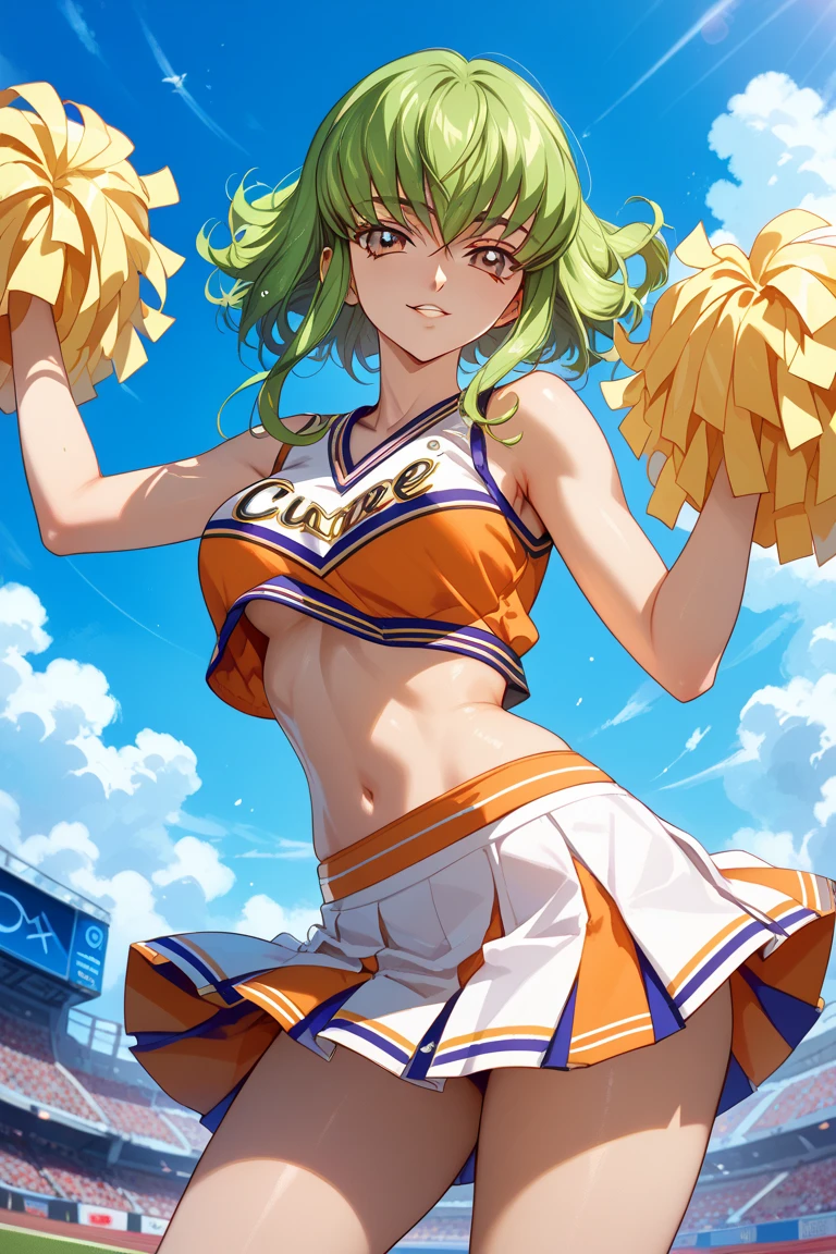 larachel fe, masterpiece, ultra high quality cg, best quality, 1girl, large breasts, ((Tight leotard)), ((sexy fight pose)), ((Wrestling ring)), dynamic pose, (cheerleader:1.5)