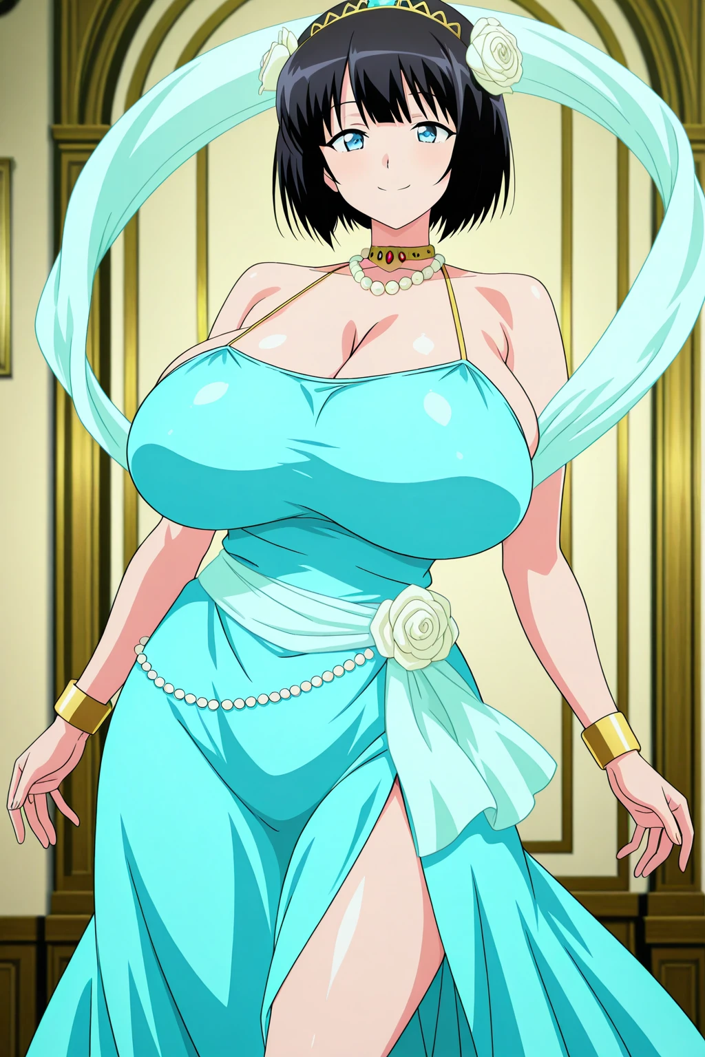 Simple white background,glitter,
barefoot,white dress,cleavage,collarbone, Navel,bare shoulders, Gold leaf on head,
bracelet, earrings, jewelry, gem,Pearl, Green eyes gold necklace, Black hair,explosions,short hair hair,
1girll, 20yo,young woman,Beautiful Finger,Beautiful long legs,Beautiful body,
Beautiful Nose,Beautiful character design, perfect eyes, perfect face,expressive eyes,perfect balance,
looking at the scenes,(Focus on her face.),closed mouth, (innocent_Large_eyes:1.0),(light_smile:0.3),
formal art,Highly detailed CG module 8K rear, perfect illumination,Colored, bright_front_face_lighting,white-skinned,
(Masterpiece:1.0),(Best_quality:1.0), very high resolution,4K,A highly detailed,
photography, 8K, hdr, highres, absurdres:1.2, Kodak portra 400, grain du film, blurry background, bokeh:1.2, lens flare, (vibrant_Farbe:1.2),professional photo,
(A beautiful,Large_breasts:1.4), (A beautiful_face:1.5),(narrow_waist), huge breasts smile closed mouth lipstick green lips earrings , sexy nipple , pussy pink pussy, nude , naked , sitting on bed , bedroom background