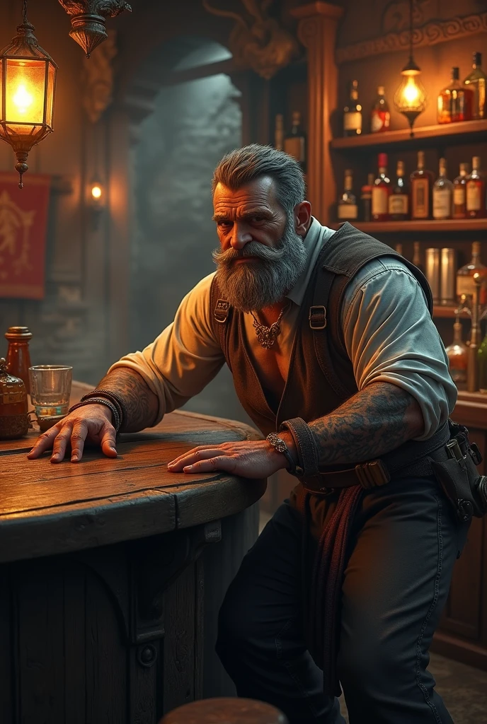 Man holding a glass of beer and a bowl of beer in front of a book, um Mago, alquimista masculino magro, Magos, um alquimista, bruxo ponderando seu orbe, Um gnomo alquimista, caleb from critical role, he is in a alchemist lab, science fantasy painting, assistente senta-se lendo em uma mesa, Retrato de um Mago, wizard casting a spell