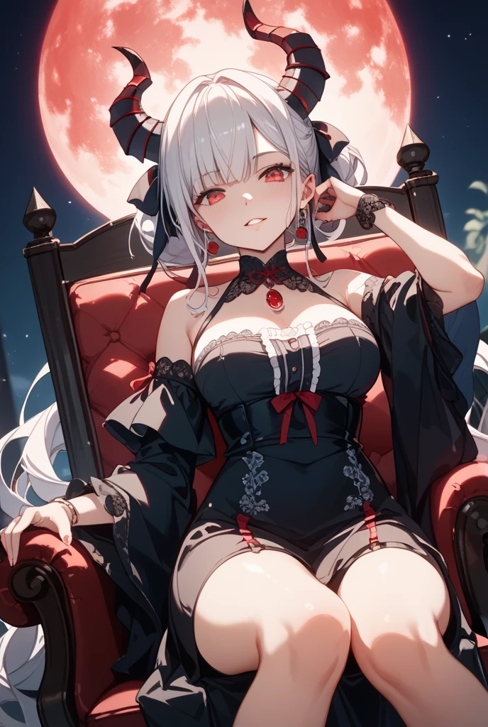 Long gray hair,blood red eyes,Necklace with cross,Wearing a black and white goth bikini,beach,beach球,Woman on top position,two women