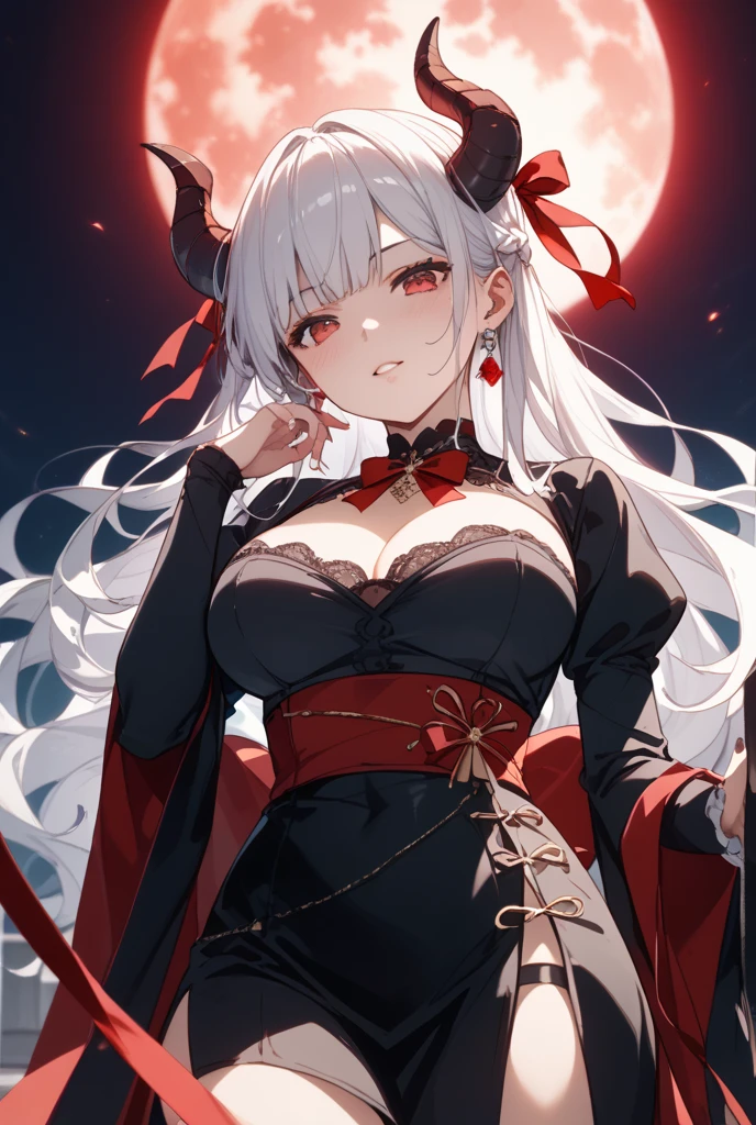 Niña pequeña, White hair, eyes, slave collar, chains on his neck and arms, demons, (Large round breasts: 0.6), (Moon demon eyes: 1.18) (kimono: 0.9)