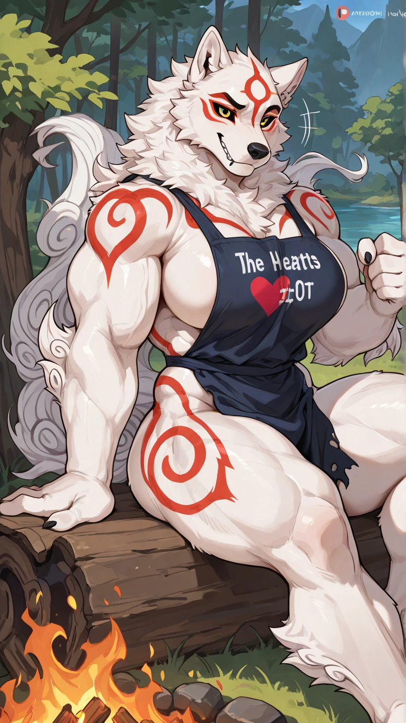 Angeldust, white and pink striped suit, moon, night, forest, pink gloves, white fur, fluffy, black chocker, sharp teeth, chest fluff, smiling, heart shaped pupils, pink thigh highs, unnaturally muscular, on knees, body shaking, abs, gigantic chest fluff, muscles growing, sweating profusely, extremely defined muscles, steamy, glistening, huge, muscles throbbing, muscles swelling uncontrollably, muscles expanding, getting unnaturally bigger, 4 arms, massive muscular arms, hearts, blushing, dramatic angle, extremely rapid muscle growth, muscles throbbing,  muscle hulk
