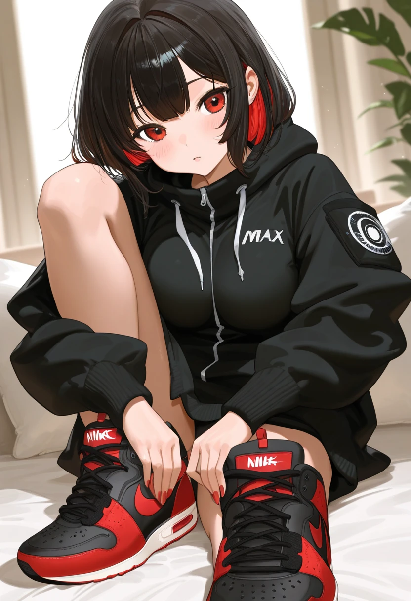 Asian ghoul woman wearing only hoodie, bare legs, hard nipples, mood lighting, sneakers, strong, fast, horny