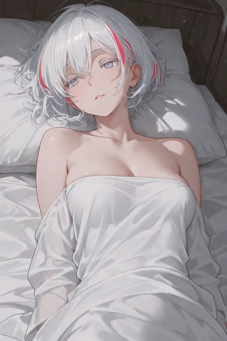 In 8K,Highest quality,The true picture,Intricate details,Ultra-high resolution,Depth Field,Masseter region,Natural soft light,Professional Lighting,One Girl,(cute:1.2),Very beautiful 17 year old girl,fine grain,((Red eyes)),(Gray Hair),(Short-haired),(prohibit),Perfect Skin,Glowing Skin,Snow-white skin,Fine skin,Normal full breasts,((Perfect Anatomy,Nice hands,Perfect hands,Five fingers connected to the palm,Precise needles without discomfort)),完璧なnaked足,Delicate legs,Perfect proportions,sexy,I can see your chest,((naked)),Lurking deep in the city,I can see your crotch,Both legs are bent,Spread your legs in an M shape,Thin thighs when viewed from the front