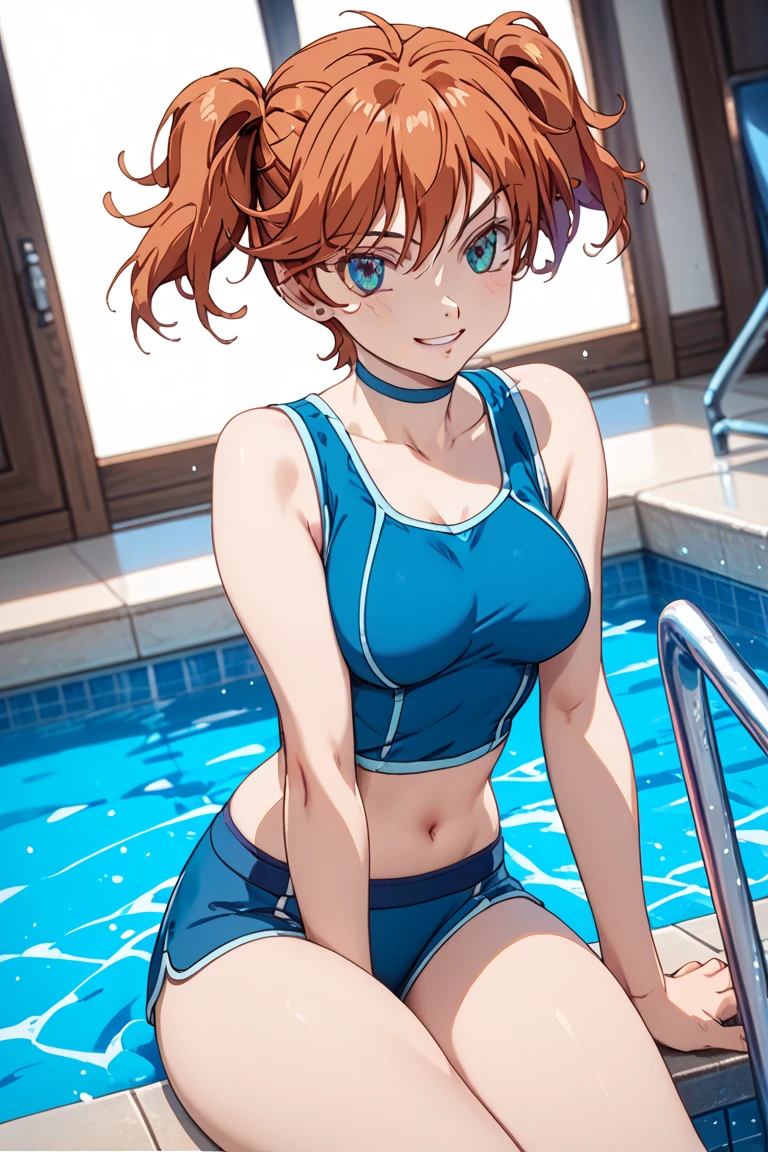 source_anime, score_9, score_8_up, 1girl <lora:NSPennyStardew:1> NSPennyStardew, green eyes, short hair, red hair, earrings, curly hair, blue , indoors, pool, partially submerged