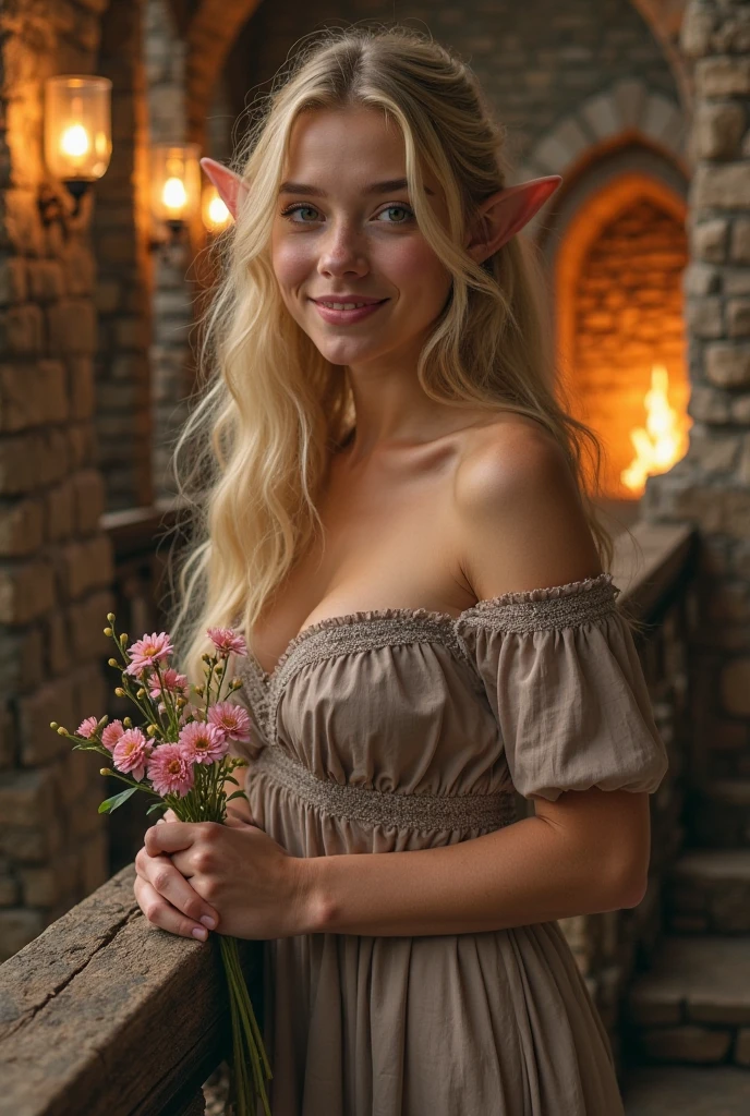 (Sexy) 1 adult horny woman elf archer, with long hair, dressed in medieval clothing, excited state, slightly open mouth, slight smile, erotic pose in the bed, looking at the viewer. photorealistic, soft light, Overall detail: 1.5
