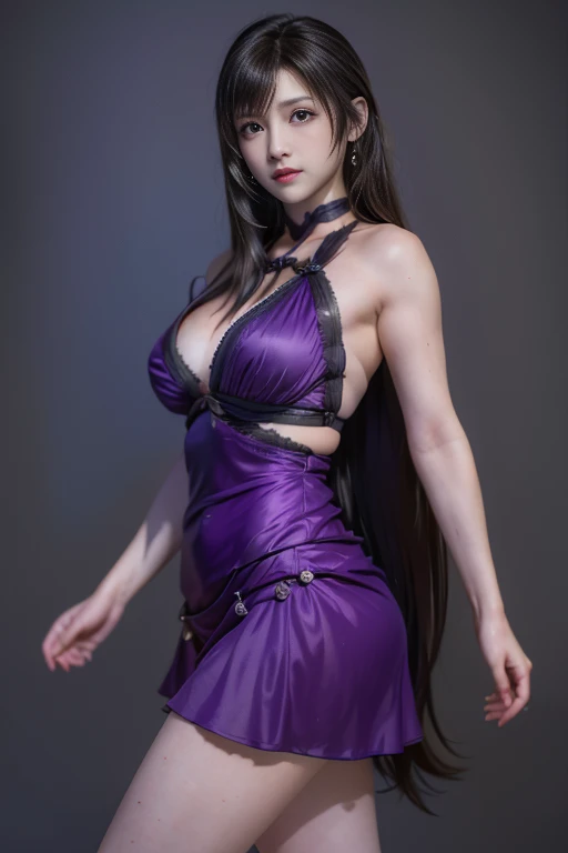 (best quality,ultra-detalhado),(Realistic:1.37),Tifa Lockhart, Rosto bonito e detalhado, maquiagem preta nos olhos, light smile expression, textura ultra realista, rosto delicado, corpo delicado, Fit physique, usando batom e brilho labial