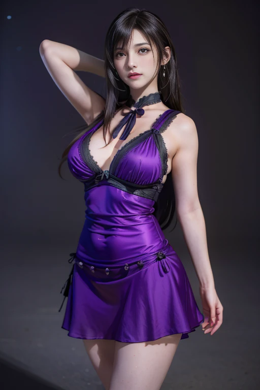 tifa lockhart, (best qualityer,ultra detali,realisitic:1.37),beautifull detailed face,perfect symmetry,perfectly shaped body,perfect make-up,bright coloured,studio lighting