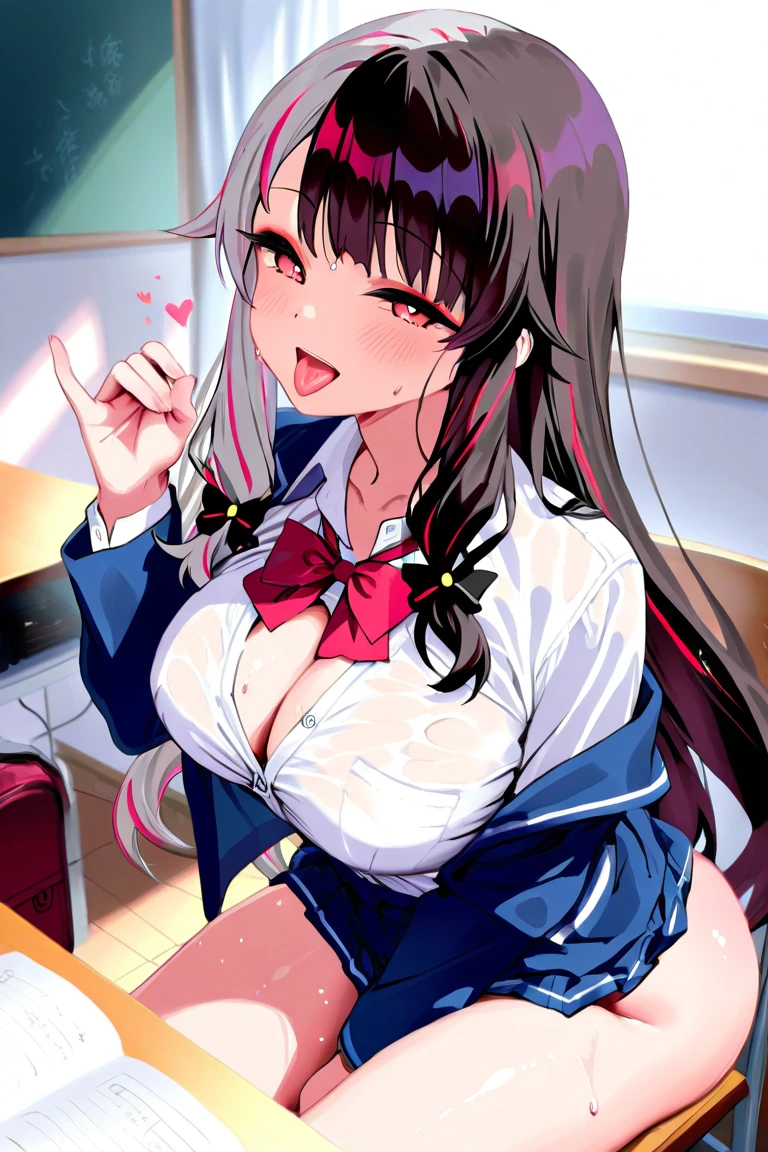 high school student、Women、School classroom、(Big Breasts)、smirk、curvy、(1 girl)