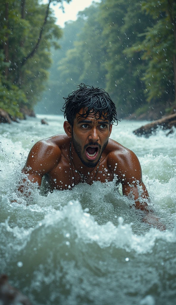 a man sinking in quicksand, detailed face and body, realistic, photorealistic, high quality, masterpiece, dramatic lighting, cinematic composition, intense emotion, desperate struggle, stormy sky, dramatic shadows, earth tones, gritty textures, detailed foliage, lush environment, cinematic camera angle
