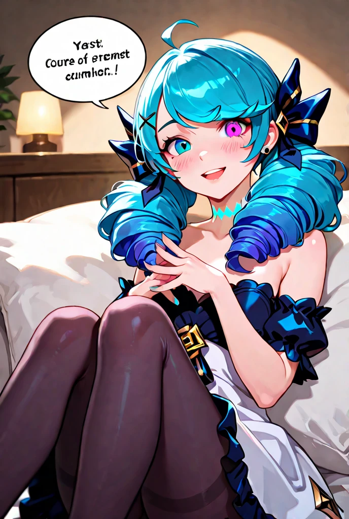 Masterpiece, raw, beautiful art, professional artist, 8k, art style by sciamano240, very detailed face, very detailed hair, (2girls lying in bed), perfectly drawn body, beautiful face, long light blue hair , very detailed blue eyes , rosey cheeks, intricate details in eyes, joyful smile , joyful expression, lipstick, very close up on face, white elbow gloves, wedding ring, , black stockings, bedroom setting, night time , lying on back in bed waiting for viewer, legs spread open, view from above, nsfw, wet,
