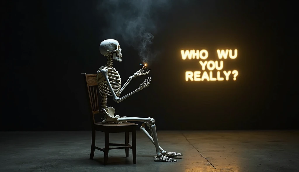 Replace the characters with the lantern with a skull dressed in a yellow raincoat. The flashlight points to the name "symphony of fear". The setting is dark and scary..