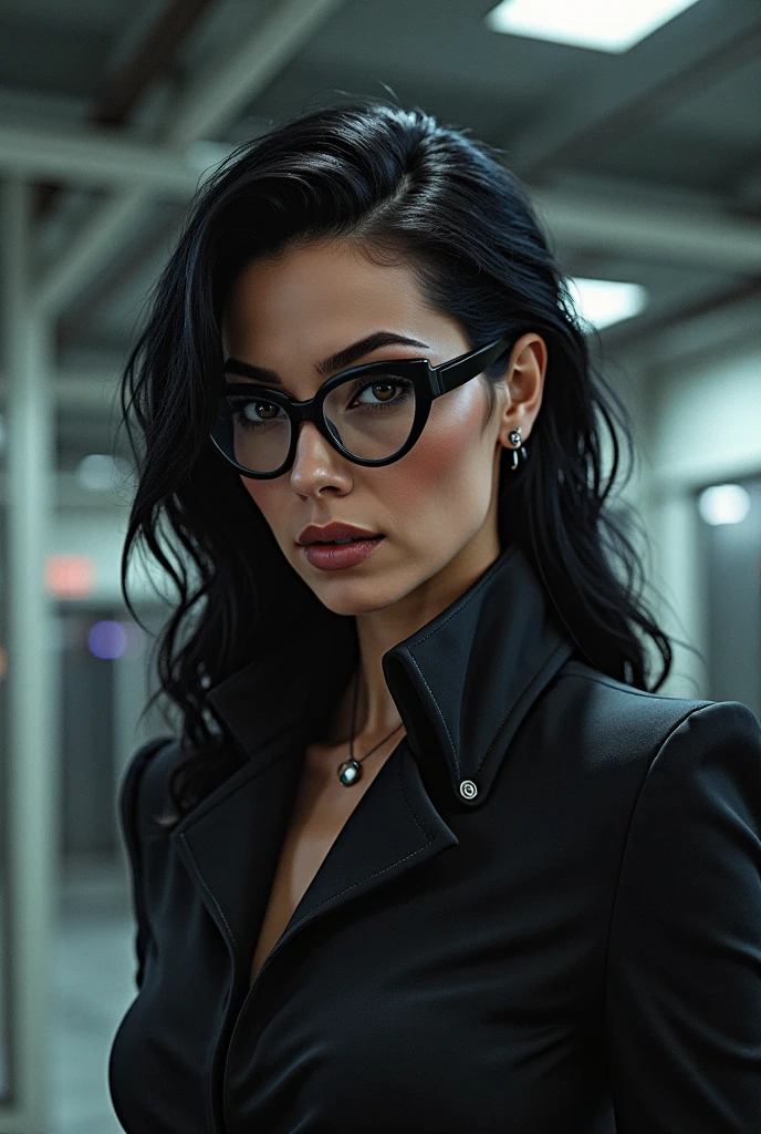 cereza, 1girl, solo, glasses, earrings, mole, blue eyes, gloves, ribbon, (bodysuit:1.2), (face focus:1.5), feathers, mole under mouth, future city background, (realistic:1.2), (realism), (masterpiece:1.2), (best quality), (ultra detailed), (8k), (intricate), (85mm), light particles, lighting, (highly detailed:1.2), (detailed face:1.2), (gradients), sfw, colorful, (detailed eyes:1.5), (detailed background), (rule of third_composition:1.3), (Line of action:1.2), beautiful face, highly detailed face, highly detailed skin, skin pores, subsurface scattering, (realistic), full face blush, full lips, detailed background, depth of field, volumetric lighting, sharp focus, absurdres, realistic proportions, good anatomy, (realistic, hyperrealistic:1.4), 16k hdr,