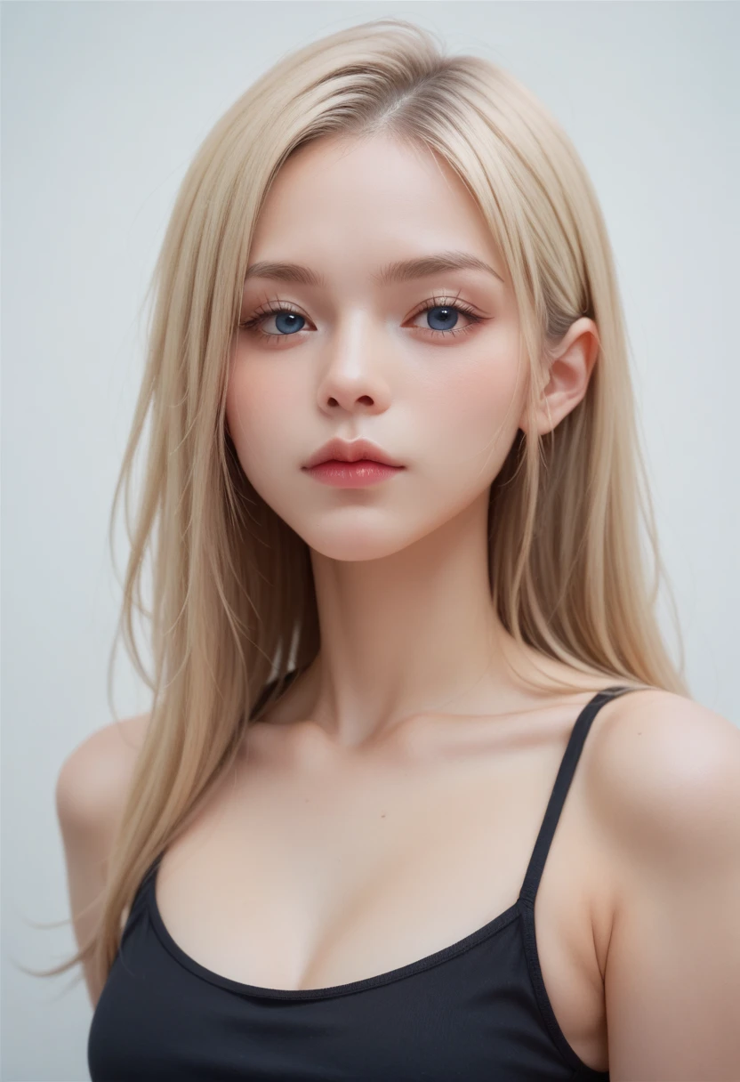 1girl, Blue eyes, (smile), black makeup, ((closeup of face :1.4)), (Sana Minatozaki), wide hips, Big  , big ass, (Best Quality, 8k, Masterpiece: 1.3), perfect hands, Clear Focus: 1.2, Perfect Body Beauty: 1.4, Highly detailed face and skin texture, detailed eyes, double eyelids, red lips, (blonde long hairs), (black tight blouse), (jeans), in a beach house