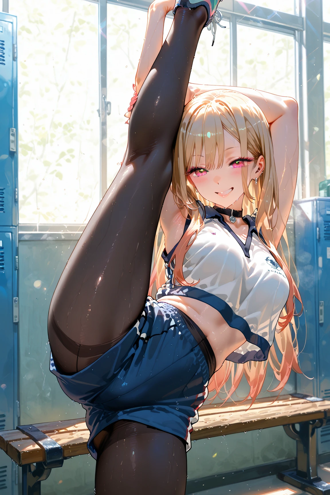 Small model,skinny,Small breasts,sexy,colorful,Sportswear,yoga、Small panties、Love juices are flowing out from the sides of her panties、Pee is gushing out、Stand and bend your knees slightly、I ejaculated all over my body multiple times.、My whole body is wet with sperm