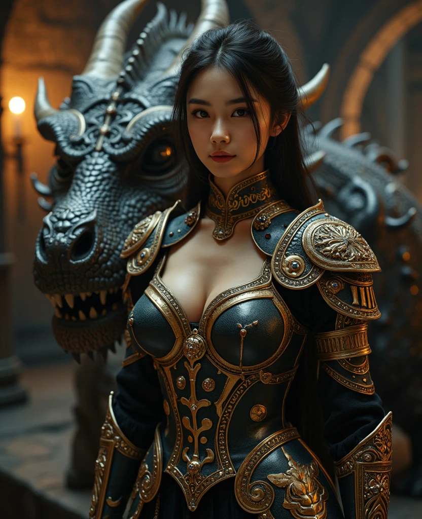 (One Knight Girl)、top-quality、masterpiece、超A high resolution、(Photorealsitic:1.4)、Raw photo、女の子1人、(Wear the Dark Knight's Armor)、glowy skin、(((Dark Fantasy)))、Fight with beautiful swords and shields、(((Mystical expression))),(Gorgeous gold metal body)、(Fight goblins、ogre、Fierce battle with orcs),(Fighting strong enemies)、Fight fiercely、(Background of decaying dungeon ruins)、(Ultimate Beauty)、(Detailed knight's helmet)、(Fighting Demonic Beasts)、(Pointed Hat Wizard Hat)、((super realistic details))、portlate、(Strong giant demon beast background),globalillumination、Shadow、octan render、8K、ultrasharp、Colossal tits、Raw skin is exposed in cleavage、metals、Details of complex ornaments、Japan details、highly intricate detail、Realistic light、(Mystical expression),CGSoation Trends、Red Eyes、radiant eyes、Facing the camera)、Gundam、Small LED、Toostock、(Background of the mutation)、(Attack of the Monster Beasts)、Ultimate Beauty、beautiful female knight、Wear colorful armor、Detailed sword、(Wearing legendary armor)、