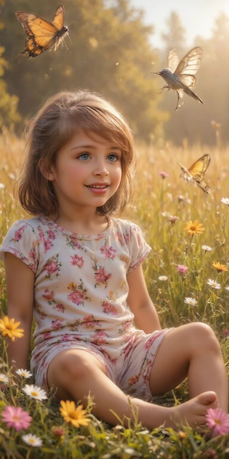 a realistic photo of a child playing with some pink and blue butterflies --auto --s2