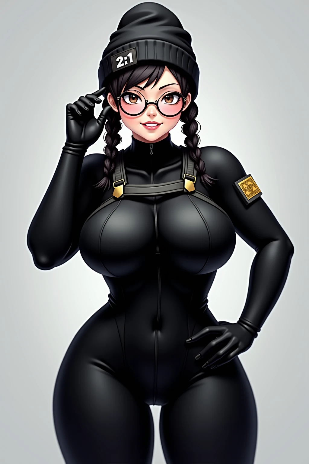 obra prima, melhor qualidade, (lauren boebert 70yo) big side smile, open mouth, licking lips, black afro hair, black plastic glasses, pilot outfit, business blouse, necktie, (shiny pearl white leather,) studs zippers, shiny leather gloves, body is skinny, laying back against couch cushion, arched back, arm between legs, overhead camera view, looking down at me, shallow depth of field, highres, HD, 8k, anatomically correct