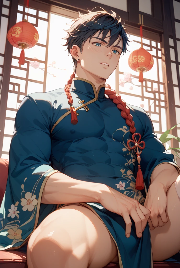 A beautiful boy wear Chinese dress