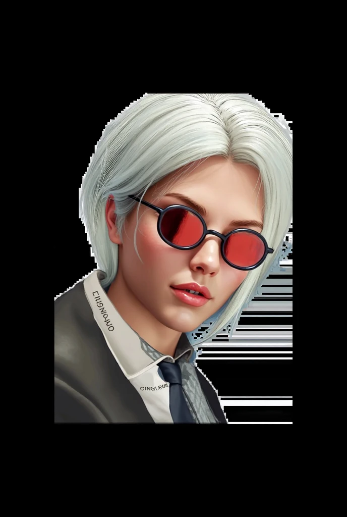 horned young woman with white hair, in black sunglasses, in red shirt and black jacket, zxs <lora:zxs:1>