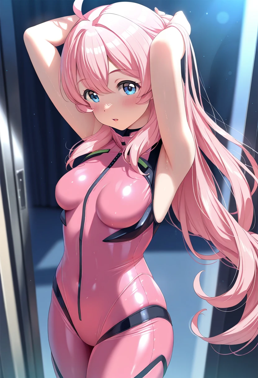 bodystocking, 10ma_s, 1girl solo blonde hair pink hair pink eyes long hair twintails, partially nude