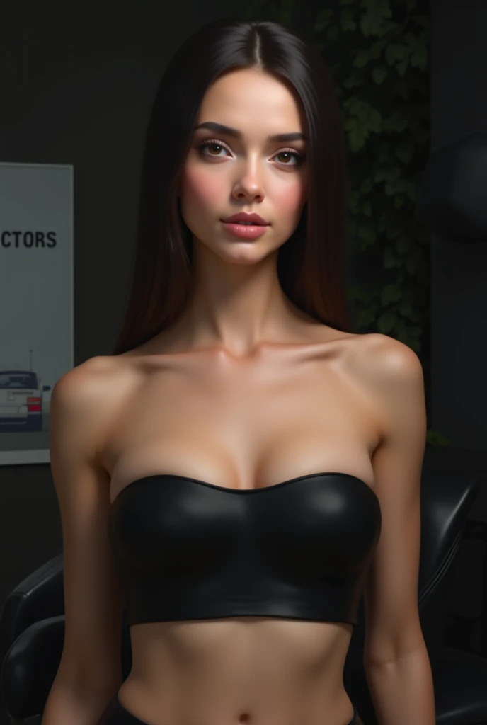 nfsw, 8k, masterpiece, RAW photo, best quality, photorealistic, extremely detailed CG unity 8k wallpaper, Depth of field, Cinematic Light, Lens Flare, Ray tracing, (extremely beautiful face, beautiful lips, beautiful eyes), intricate detail face, ((ultra detailed skin)), ((1girl:1.9)), ((standing alone:1.9)), ((17years old)), (beautiful and aesthetic:1.2), deep shadow, (sharp focus), [((Nonie-Elizabeth-Dilla:1.9))], pretty girl, (very slim slender fit-muscled body:1.9), (((formal-style fashion:1.9))) (((ultra-short ((red:1.5)) skirt))), (((minimalist indoor background:1.9))), (shiny skin), clear eyes, (pale skin), ((whole-body-view:1.9)), ((full-body:1.9, portrait)), soft lighting, (flowing dark-black hair:1.9), (looking at viewer:1.8), ((beautiful legs:1.2)), cleavage breasts, (large breasts:1.4), highly detailed, ultra realistic, extremely detailed and realistic ((red:1.5)) clothes.