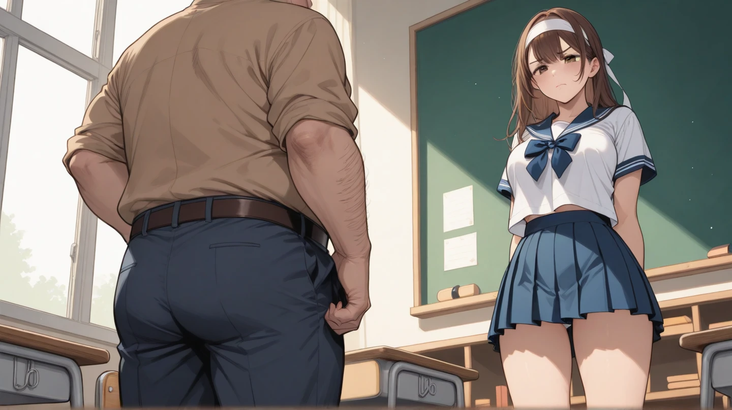 (nsfw:1.2),((One girl, 1 Elderly)), (Skirt flip:1.4), ((Old man grabs woman's waist)), The old man laughs evilly, Huge breasts:1.7, Anime cel painting style, Highest quality, High resolution, Huge breasts:1.8, good, High leg panties,blue eyes, Purple Hair, bangs, Side Ponytail, hair ornaments, Embarrassing, fear, blush, View Viewer, whole body, Cowboy Shot:1.6、(((Completely naked:1.8)))