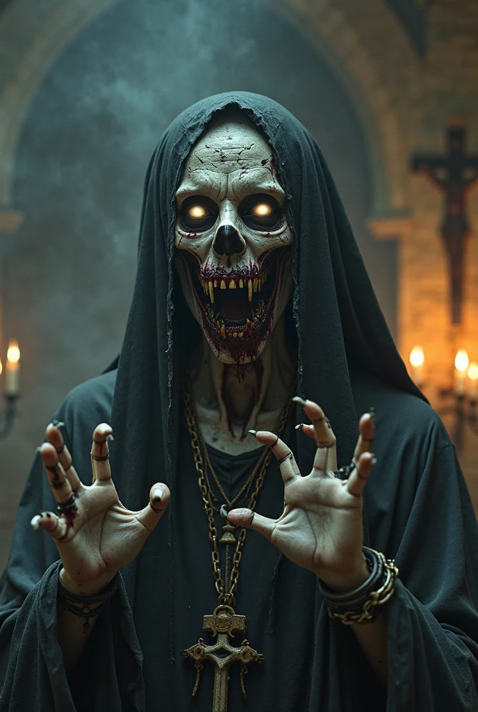 medium shot photography Laceration covered king Lich , sub surface scattering, shiny slimy skin, bleeding eyes inside a abandonned church