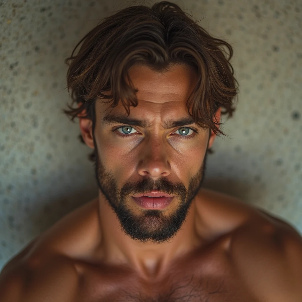 (photorealism:1.2), beautiful 30 years old man, Brown hair, fit, muscle, sweat, selfies