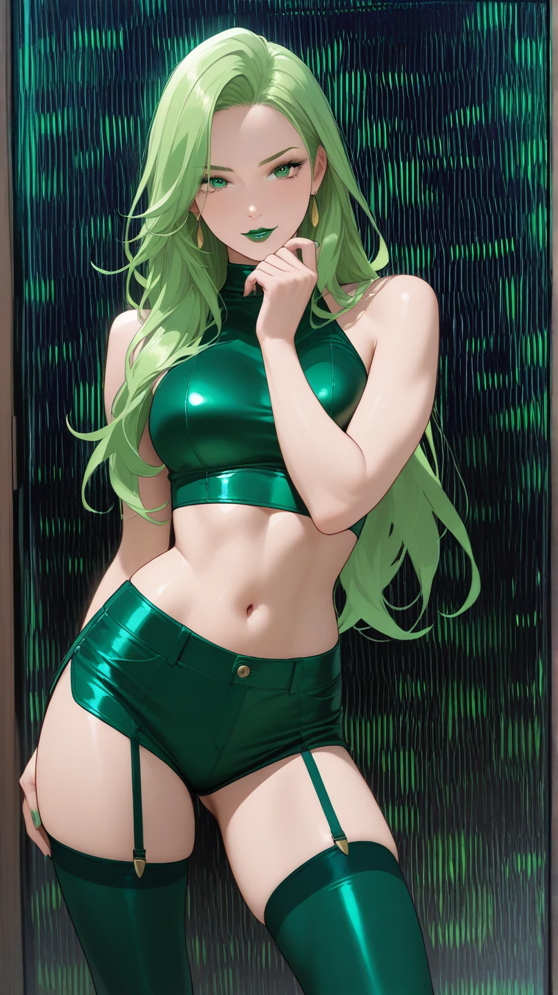 Green dragon girl very beautyful than a goddess with Emerald green eyes and emerald green hair, meanwhile she's