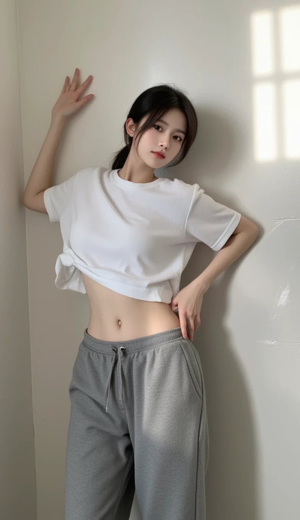 ((korean idol)) ,((beautiful face)), ((high detail face)),1girl,best quality,8K,cinematic lighting,ultra HD,masterpiece,ultra high res,(photorealistic:1.2),extremely high quality RAW photograph, beautiful scenary, under garment.graphic t-shirts, short leggings