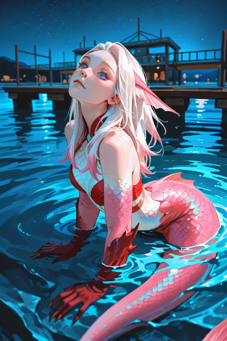 White Haired Girl Red Bikini Eyes White Transparent Wet Ultra Definition 4K HD Big Breasts Open Legs Turn in Tentacles Enter Legs Breasts and Mouth Impressed with High Quality Anime-type White Liquids Run Between Breasts Mouth and