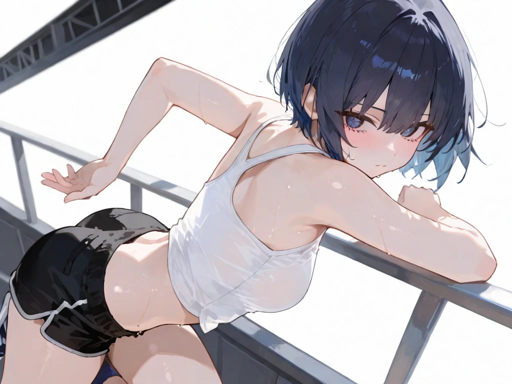 young girl, 1 girl, shy girl, (perky breast), (hard nipple), small breast, wet body, opening legs, camel toe, kawaii face, well proportioned face, embarrassed, black eyes, black hair, blunt bungs, short bob hair, ultra micro bikini, see-through swimsuit, transparent swimsuit, skin dentation, small breasts, slender body, dressing room beside the school pool, full body, from below angle, nsfw , pee, peeing, peeing self,