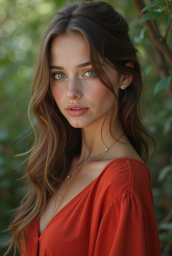 RAW uhd portrait of 24-year-old blonde close-up, Natural red hair, castles, Wavy, (brown-eyed woman) summer garden, beautiful butterfly garden, full body, beautiful trees, red roses, (Red Summer Dress), (cutout), Detailed (textures!, Hair!, brightness, Color!, imperfections:1.1), High detail of light eyes, (looking at the camera), specular lighting, dslr, ultra quality, sharp-focus, Sharp, Depth of field, Film grain, (centered), Fujifilm XT3, Crystal clear, The center of the frame, cute face, sharp-focus, bokeh, (dimly lit), Low key, in day, (day sky).