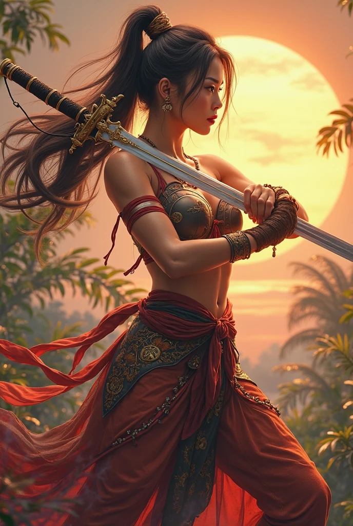 Burmese female warrior, anime style